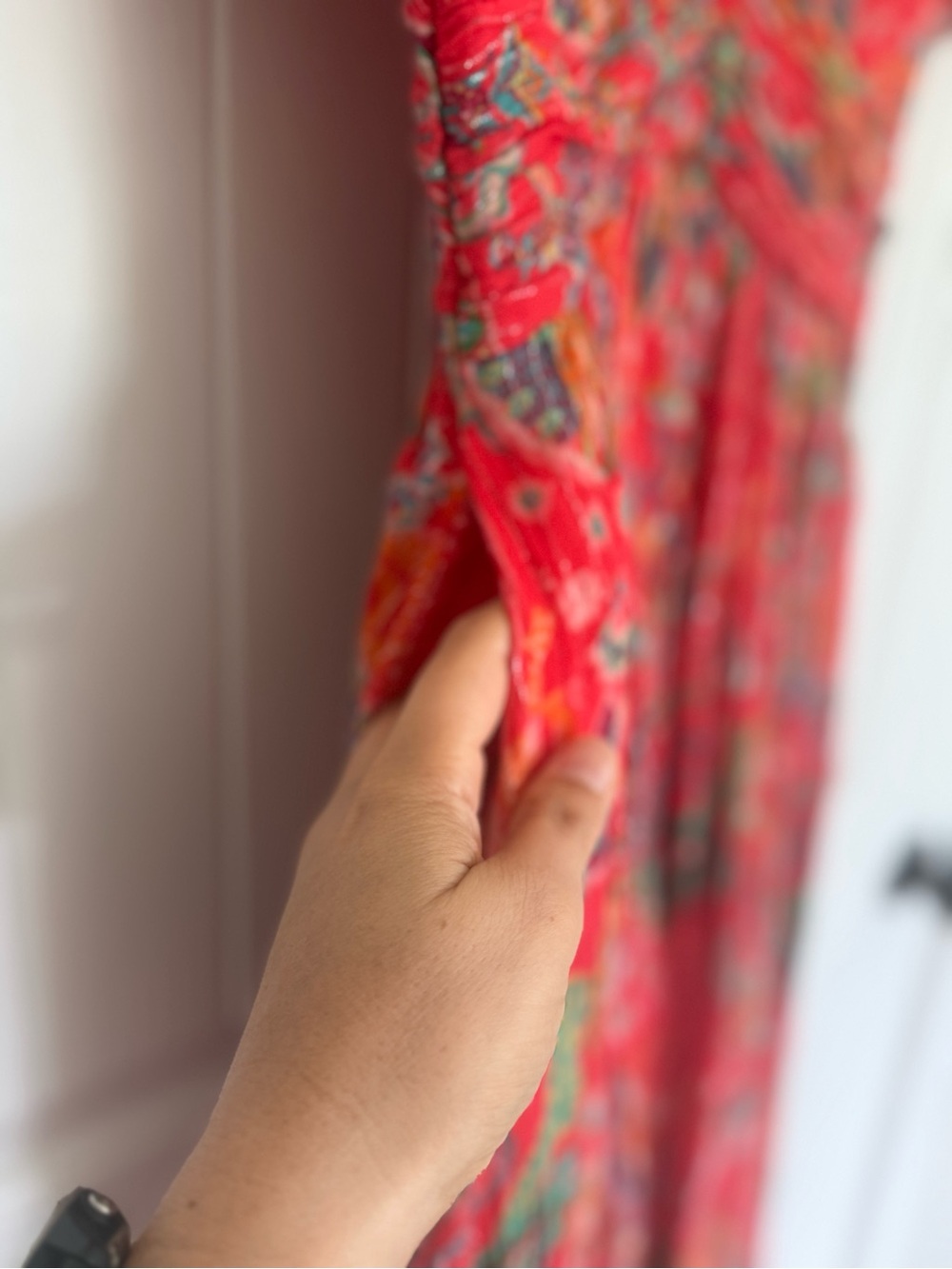 Anthropologie The Katerina Lurex Button Front Midi Dress Red Paisley Shimmer 4 - Picture 5 of 12